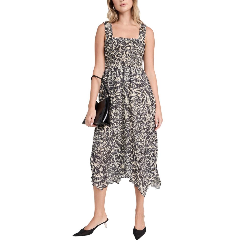 Ganni Pleated Lemon Icing Georgette Smock Midi Dress Size 32 EU / US 0